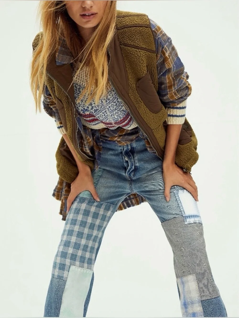 NWOT Free People Steinbeck Patched Straight Leg Jeans - Yukon Valley blue - 27